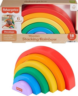 Fisher-Price Wood Toddler Toy Stacking Rainbow, 6 Colorful Wooden Pieces for Bui