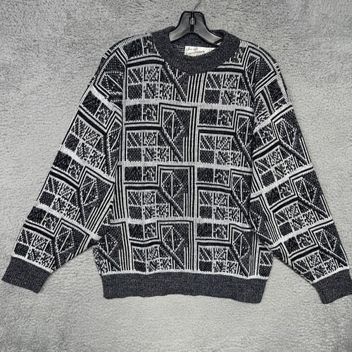 Sears Roebuck, VTG Sears Roebuck Sweater Men's Sz M Gray Acrylic Geometric Pullover Grandpa 90s