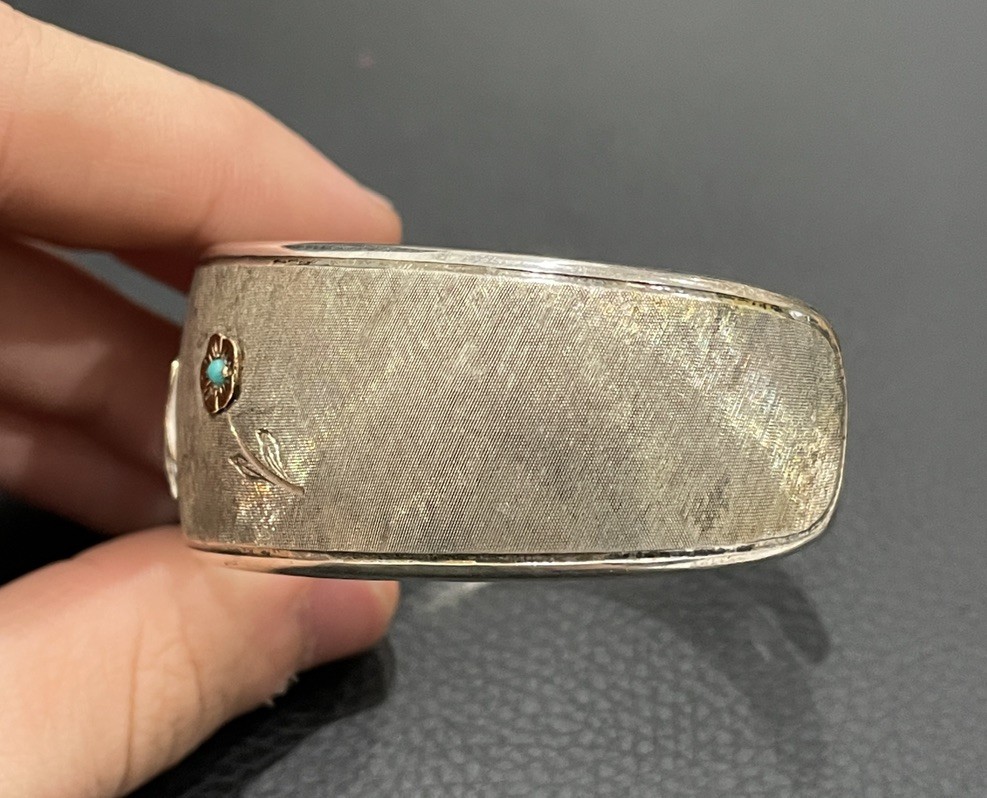 Cuff Bracelet Sterling Silver Solid 18K Gold Flow… - image 4