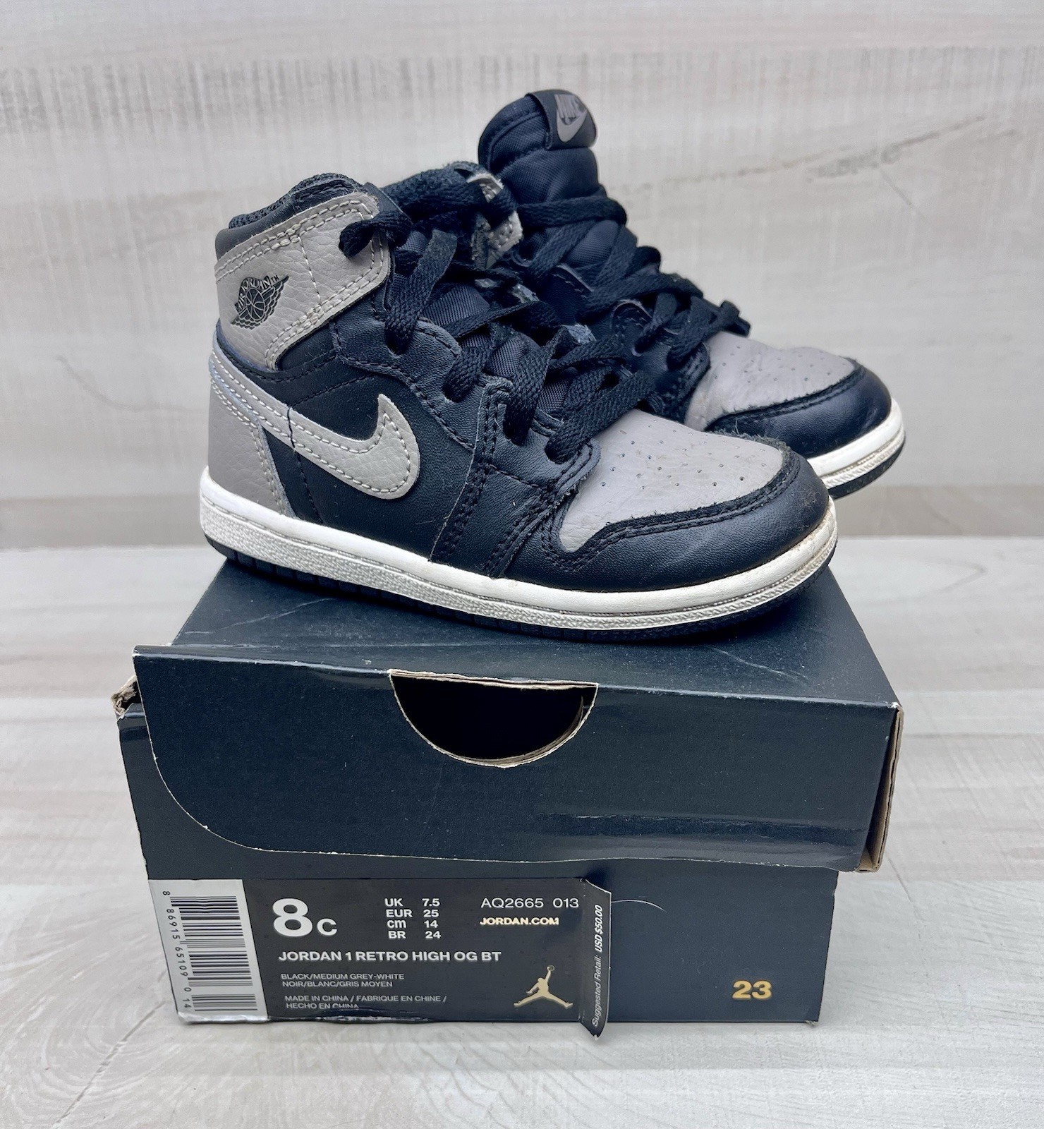 Nike Air Jordan 1 TD Toddler Shoes Sneakers Shadow Black/Grey Size 8C AQ2665-013-image