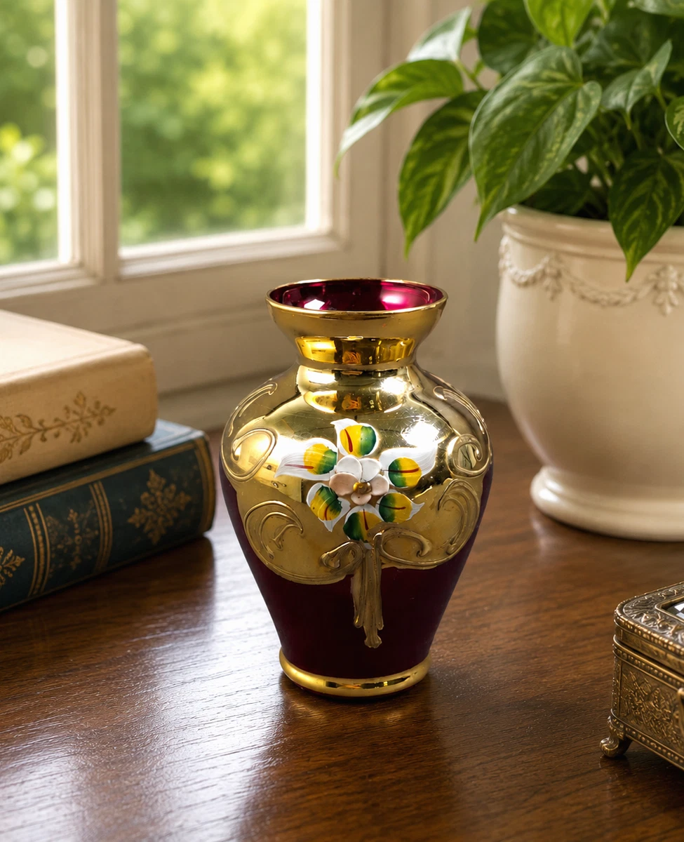 Glass Gold Collectible 1950-1959 Time Period Manufactured Vases