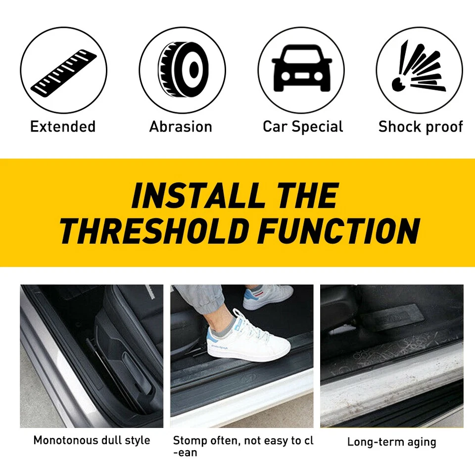 4 PIEZAS Carbono Coche Fibra Desgaste Puerta 5D Placa Alféizar Accesorios Protector Adhesivo EE. UU. Foto 2 de 4