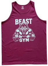 Men's Sleeveless Muscle T-shirt Beast gym Color Burgundy Top