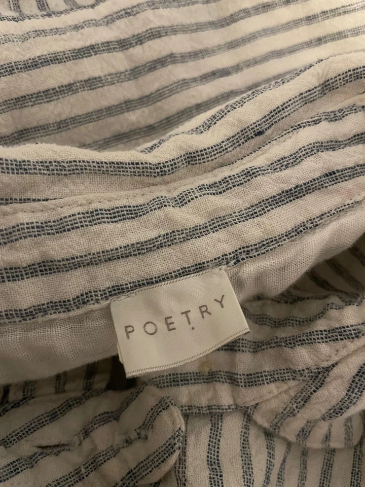 Poetry Dress Womens 12 Blue White Striped Linen Button Front Collared Midi UH92 - Image 4 of 4