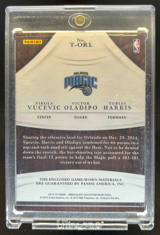 2014-15 Immaculate Nikola Vucevic Tobias Harris Victor Oladipo Trios Jersey #/75 - Image 2 of 2