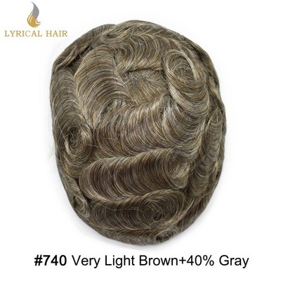 Full PU Mens Toupee Human Hair Thin Skin Injection Durable Hair System For Men