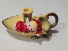 Vntg Kreiss Ceramic Christmas Sleeping Baby Cherub Angel Candle Holder Kress