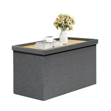 Storage Ottoman with Tray, Linen Coffee Table Folding Long Shoes Bench Footst...