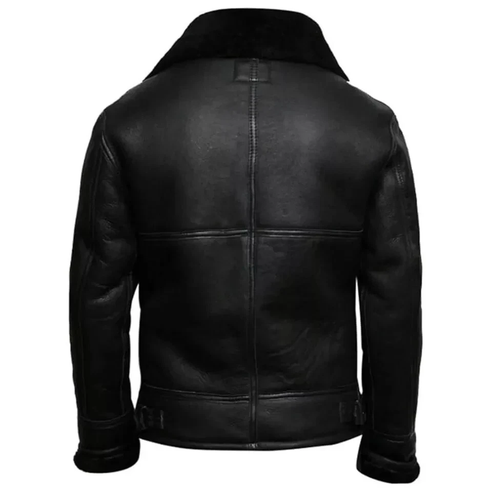 B3 RAF Black Bomber Flying Aviator Fur Irvin Real Leather Shearling Mens Jacket - Image 4 of 4