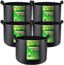 Grow Bags Garden Pots Planter 5-Pack 25-Gal Plant Growing Cloth Bag Fabric Black