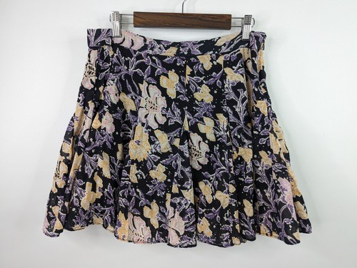 Free People Womens 8 End of the Island Godet Purple Floral High Waist Mini Skirt - Picture 2 of 12