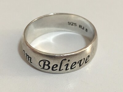 Vintage Unique Engraved/Love/Dream/Believe/ Ring 925 Sterling