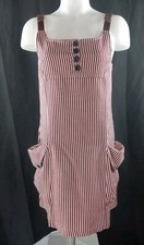 G. Lungta Women Red Ivory Cotton Striped Oversized Pockets Dress Size S/M