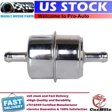 Universal Fuel Filter Inline 40Micron Paper 3/8 Hose Barb Steel Chrome Car Truck
