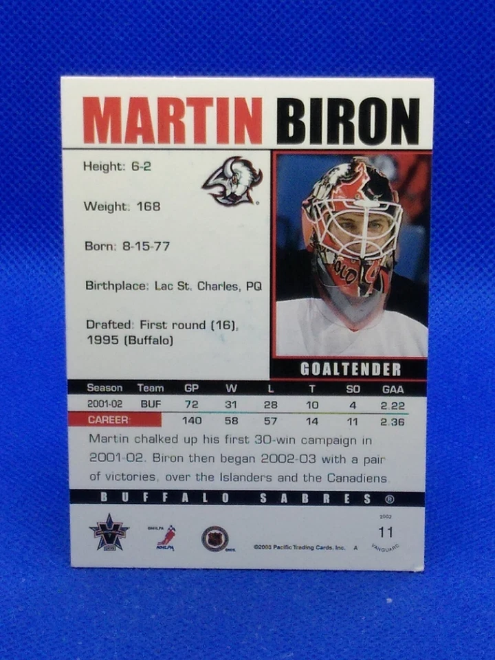 Martin Biron 2002-03 Vanguard #11 PERSONAL AUTOGRAPH Buffalo Sabres - Image 2 of 2