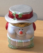Ceramic Snowman Head With Ear Muffs Christmas Holiday Trinket Box