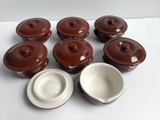 (7) Hall Ceramic Bean Soup Onion Bowls w/ Lid Spout Single Serving USA #654