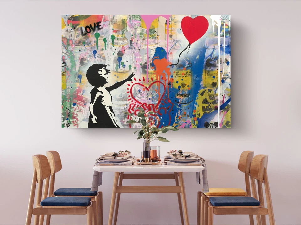 Impresión en lienzo de arte de graffiti callejero colorido inspirado en Hopeful Banksy Foto 4 de 4