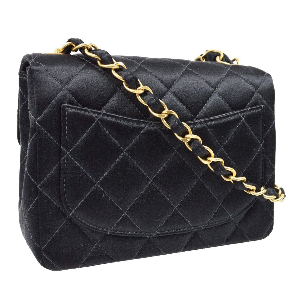Chanel Black Satin Mini Classic Square Flap Shoulder Bag 17
