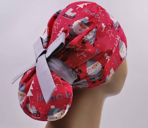 Scrub caps, nurse scrub hat, women surgical hats, ponytail scrub cap Christmas - Picture 2 of 3