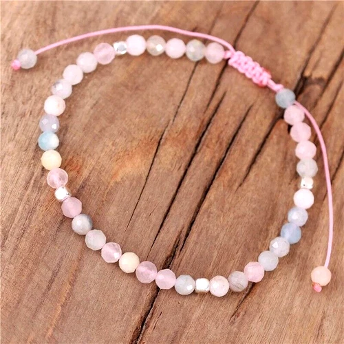 VALENTINO Bracciale Donna Rosa Piccolo Morganite Guarigione Equilibrio Minimalista Delicato Regali
