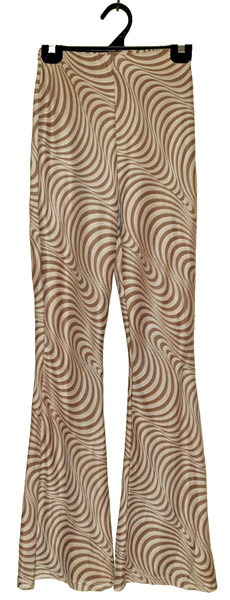 Mooloola Womens Brown Swirl Groovy Hippie Flare 70's Stretchy Pants Size 6