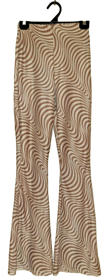 Mooloola Womens Brown Swirl Groovy Hippie Flare 70's Stretchy Pants Size 6