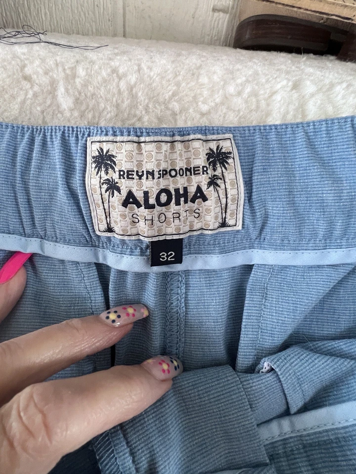 Pantalones Cortos Reyn Spooner Azul Para Hombre 32 Cintura 8" Entrepierna Caminar Hawaiano Aloha Foto 2 de 4