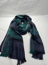Womens Colorful Check Rectangle Scarf 76x24 Fall Fun Green Pink Black