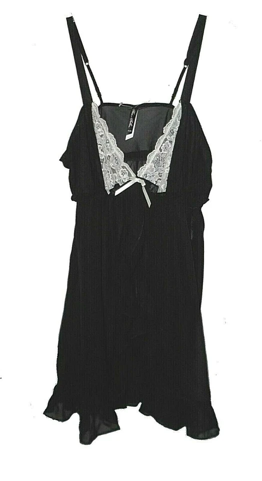 New Nightie Teddie, Flora Follies, Black-White Lace Sexy Sheer MSRP-$42.00 XL - Image 3 of 4