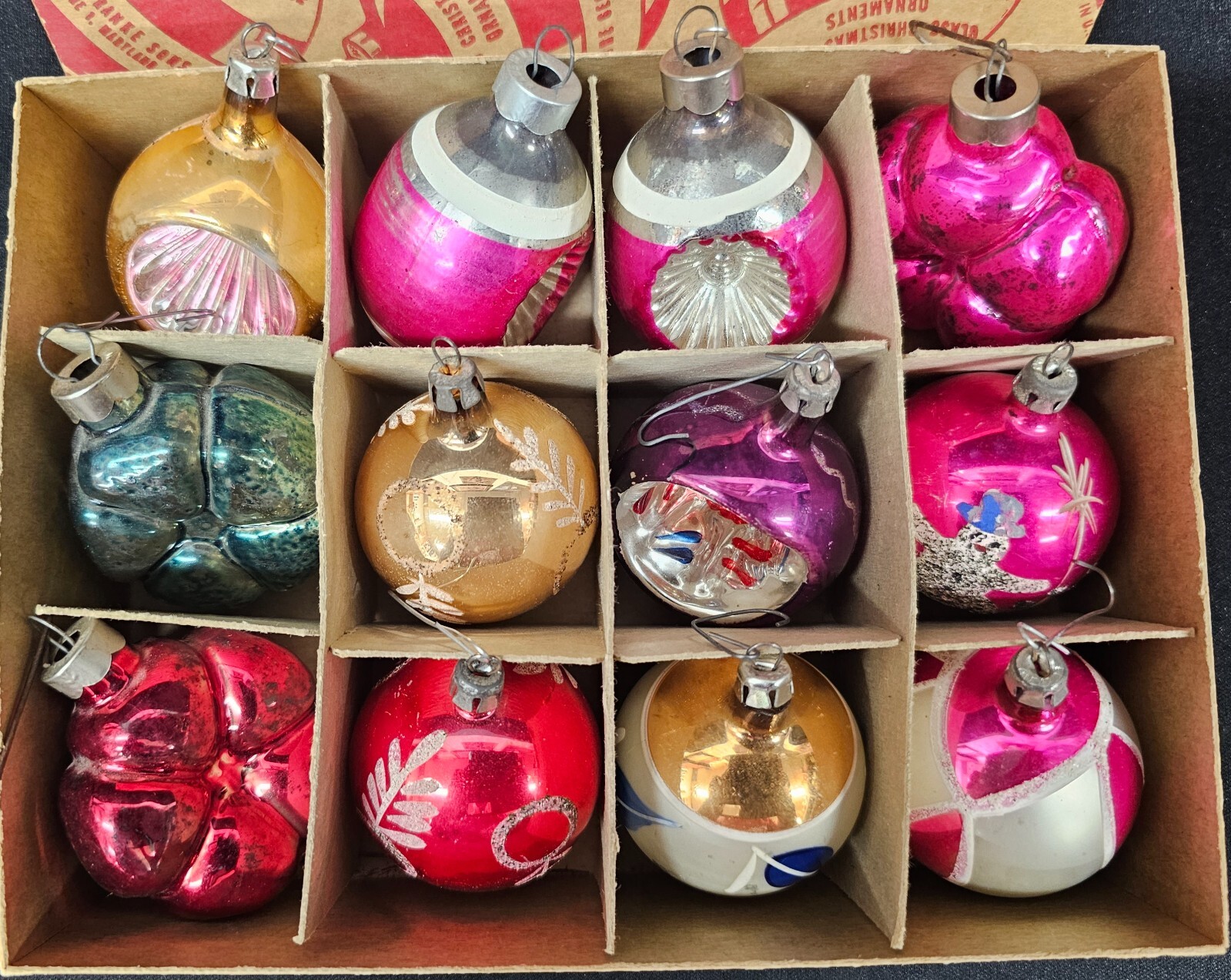 Lot of 12 Vintage Glass Christmas Ornaments in Box Assortment eBay