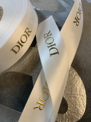 2 YARDS of Christian Dior White Satin Ribbon w/Gold  display picture 3