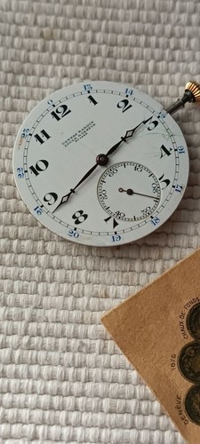 EXTRA FINE ULYSSE NARDIN ENAMEL DIAL STEM AT 3 POCKET WATCH MOVEMENT AND PAPER - Picture 8 of 9