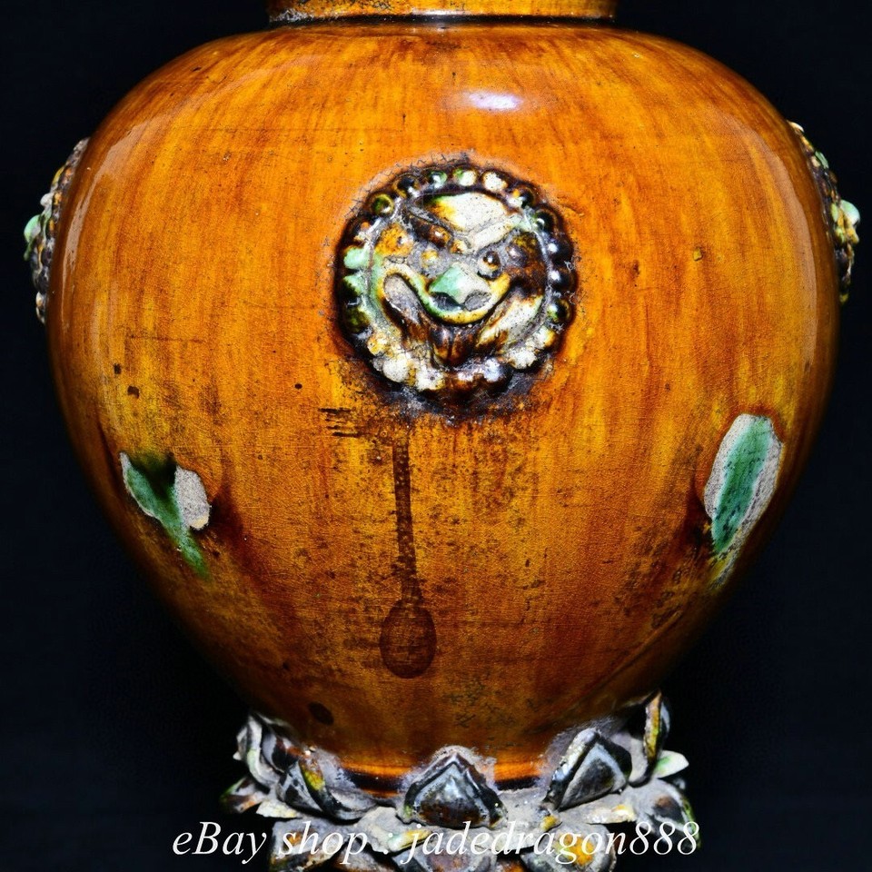 16.4" Old Chinese dynasty Tang sancai pottery Flower Beast Bottle Vase
