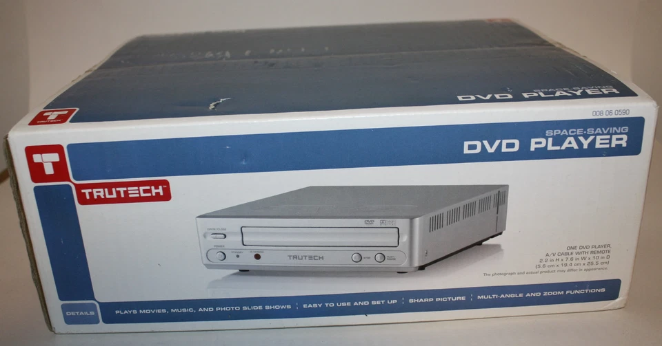 TruTech Space-Saving DVD Player NEW NIB W Remote Music Movies Slide - Image 2 of 3
