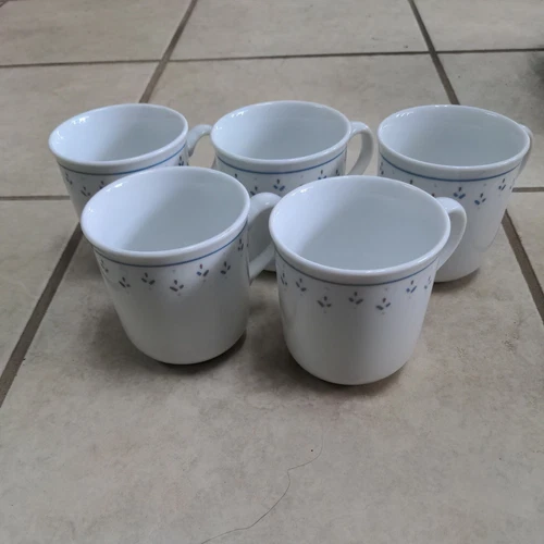 Corning NY USA Corningware Set Of 5 Coffee Tea Cup Mug Glass Americana Folk 29E7
