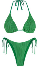 ZAFUL Womens Size Medium 6 Ribbed HighCutTieSideAdjustableHalterTop 2pc Bikini