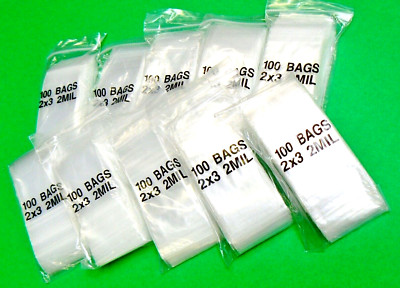 1000 Reclosable 2 mil Clear Bags 2x3 Poly Resealable 2'' x 3'' Baggies 1,000