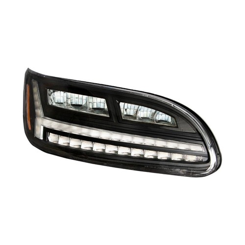 Pair Blackout 6 LED Headlights w/ White Light Bar For 2006-2016 Peterbilt 386 - Picture 5 of 9