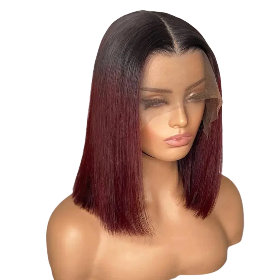 Damen kurze Bob Echthaar Spitze Perücken 13x1 T-Teil vorgezupfte brasilianische Haarperücke