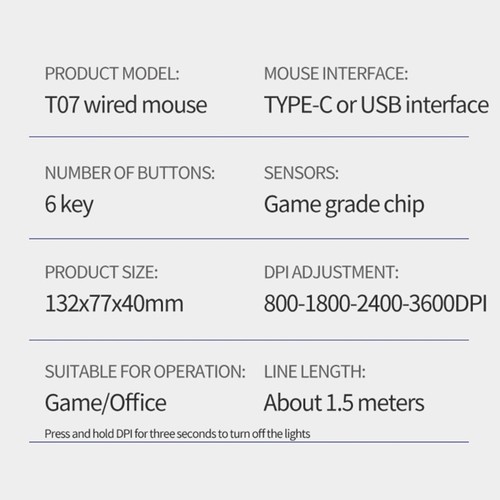TypeC Mouse USB C Gaming Mouse Adjustable 3600DP RGB Enhanced Gaming Experience - Picture 4 of 8