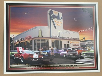 Larry Grossman Print Muscle Car Crankshaft Motors Stromberg Calif Signed Cars A1