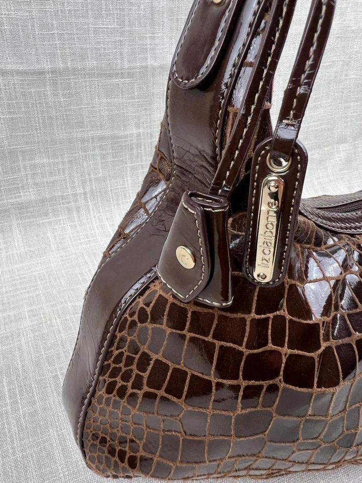 Liz Claiborne Dark Brown Croc-Embossed Leather Shoulder Bag - Image 2 of 4