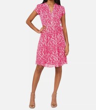 MSK Women's Pink Split-Neck Pintuck-Front Belted Dress Size 16