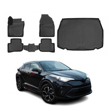 Fußmatten & Kofferraumwanne Set für Toyota C-HR 2016-2023 Gummi TPE Schwarz 5x