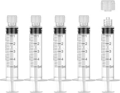 50 Pack 5ml Plastic Luer Lock Syringes with Caps - Needleless Liquid Transfer