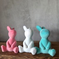 3 X Flock Hase Figur 6Cm Osterdeko Dekoration Ostern Rosa Osterhase Beflockt