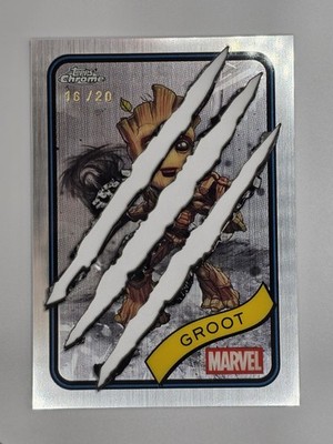 2025 Topps Chrome Marvel Groot /20 Clawed Stainless Steel Variation #35