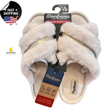 Dearfoams Cozy Comfort Women's Platform Terry Slide Slipper - Cream -Gold L 9/10