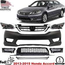 Front Bumper Cover Paintable Plastic & Headlights Kit For 2013-2015 Honda Accord